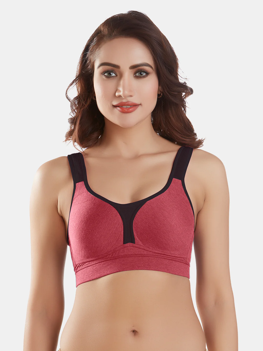 Lightly Padded Wirefree Cotton-Polyester Full-Coverage Sports Bra with Adjustable Straps – Supremo