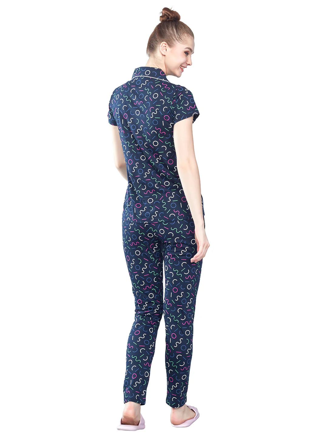 Womens Printed Shirt & Pyjama Set, Abstract Print Night Suit, Lounge Wear- 10486 - Image 3
